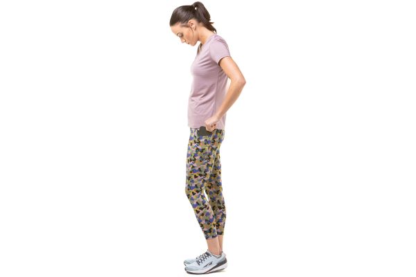 Ronhill Women's Tech SS Tee, Stardust and Woodland shown on model side view