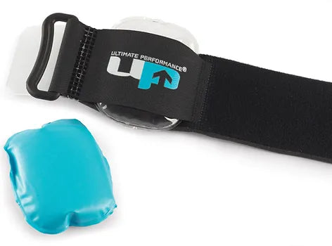 UP5765 air tennis elbow support shown with strap open and air pad on view