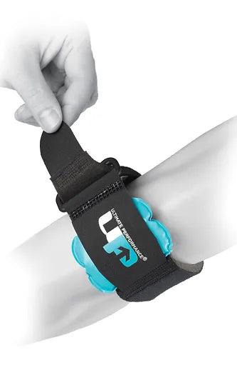 UP5765 air tennis elbow support shown on arm with strap slightly open