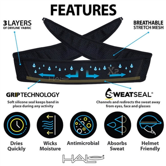 Halo Air Mesh X2 Tie Version Headband - Extreme sweating / 2 inch wide headband