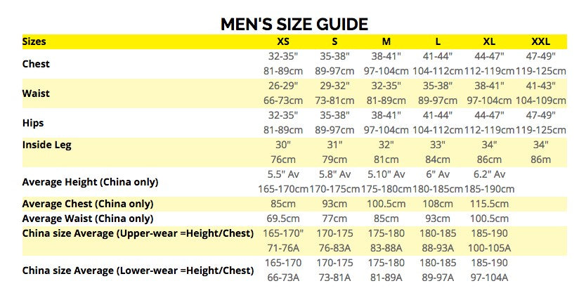 men's size guide Ronhill