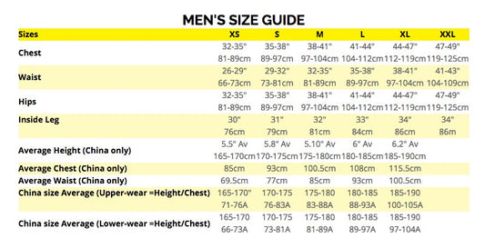 men's size guide Ronhill