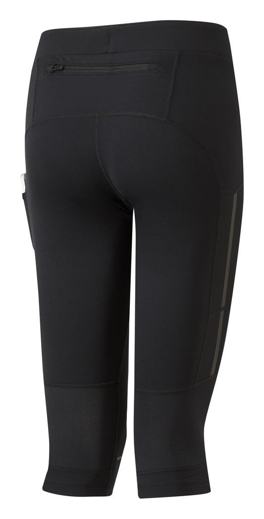 Women's Capri Tights - Women's Capri Core Tights by by Ronhill - This comfortable fabric feels great on and provides lots of stretch and recovery. An internal pocket is tucked into the waistband for small items, the fabric of these womens running tights is breathable, and has wicking. These tights are in a black colour - Back view