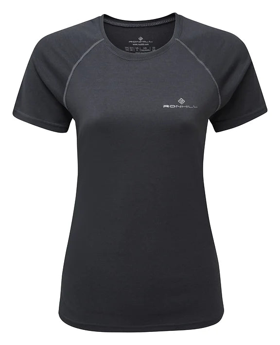 Ronhill's women's Short Sleeve Running T-shirt. Charcoal front view