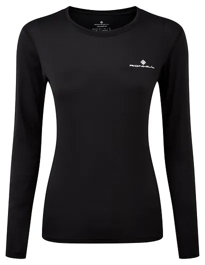 Women's Long Sleeve Black Core T-shirt. Front View, by Ronhill