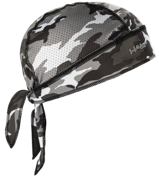 Halo Bandana Camo Grey with a sweat block seal. Tie version bandana for adjustment