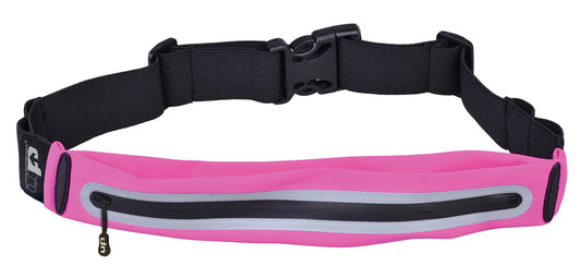 Great value-for-money, expandable runners waist belt from 1000mile UP. Perfect for phones, keys and essentials - with the addition of reflective safety and range of colours and fashionable prints. Water proof bag and zip to keep your valuables dry. Available in 9 different colour designs.