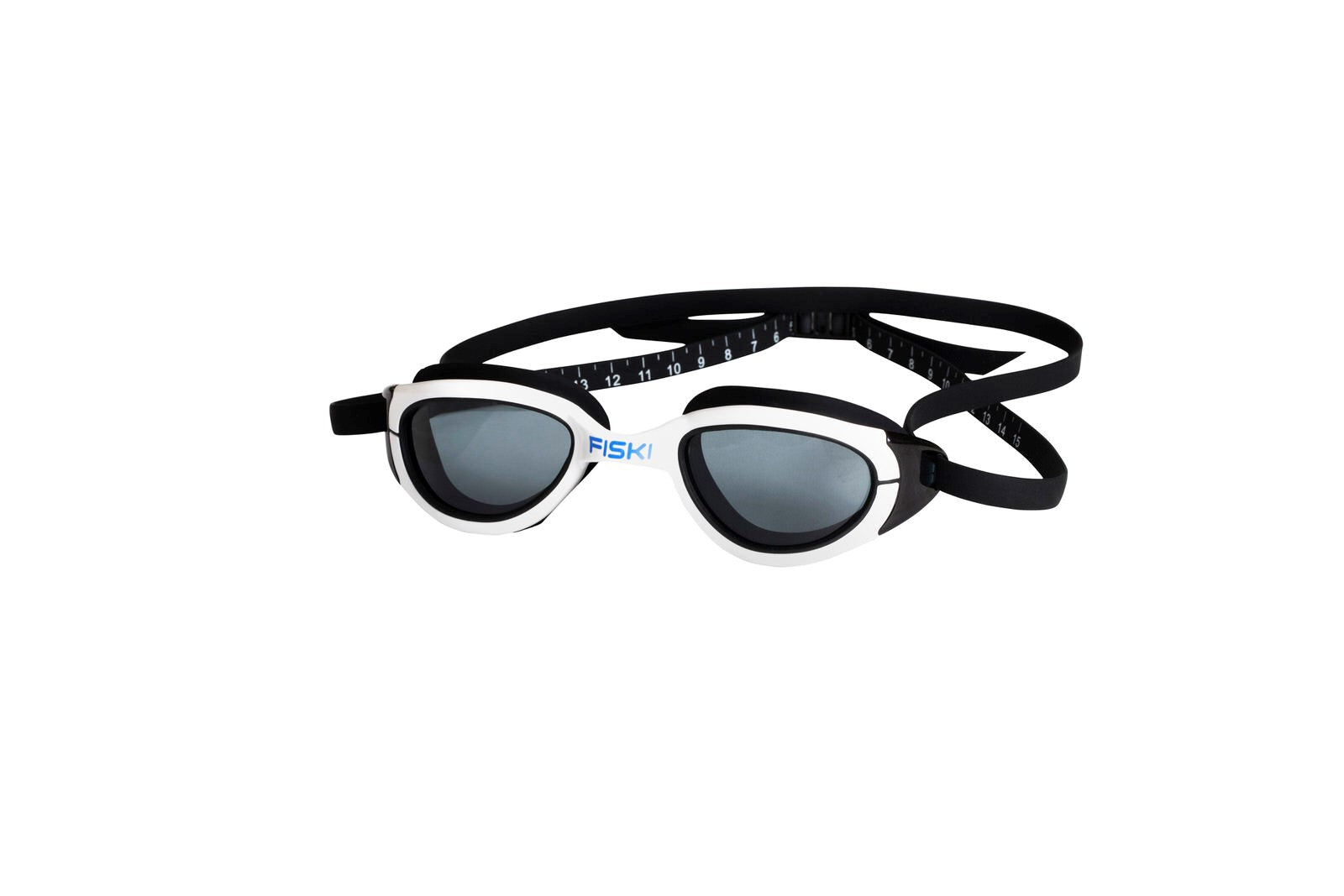 Fiski Hunter Zebra swimming goggles. Black and white frames with smoke lenses