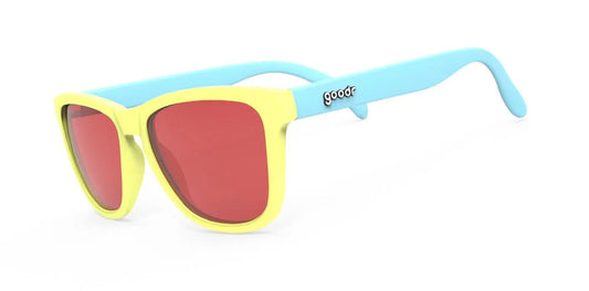 Goodr Pineapple Killers sunglasses. Yel and blue