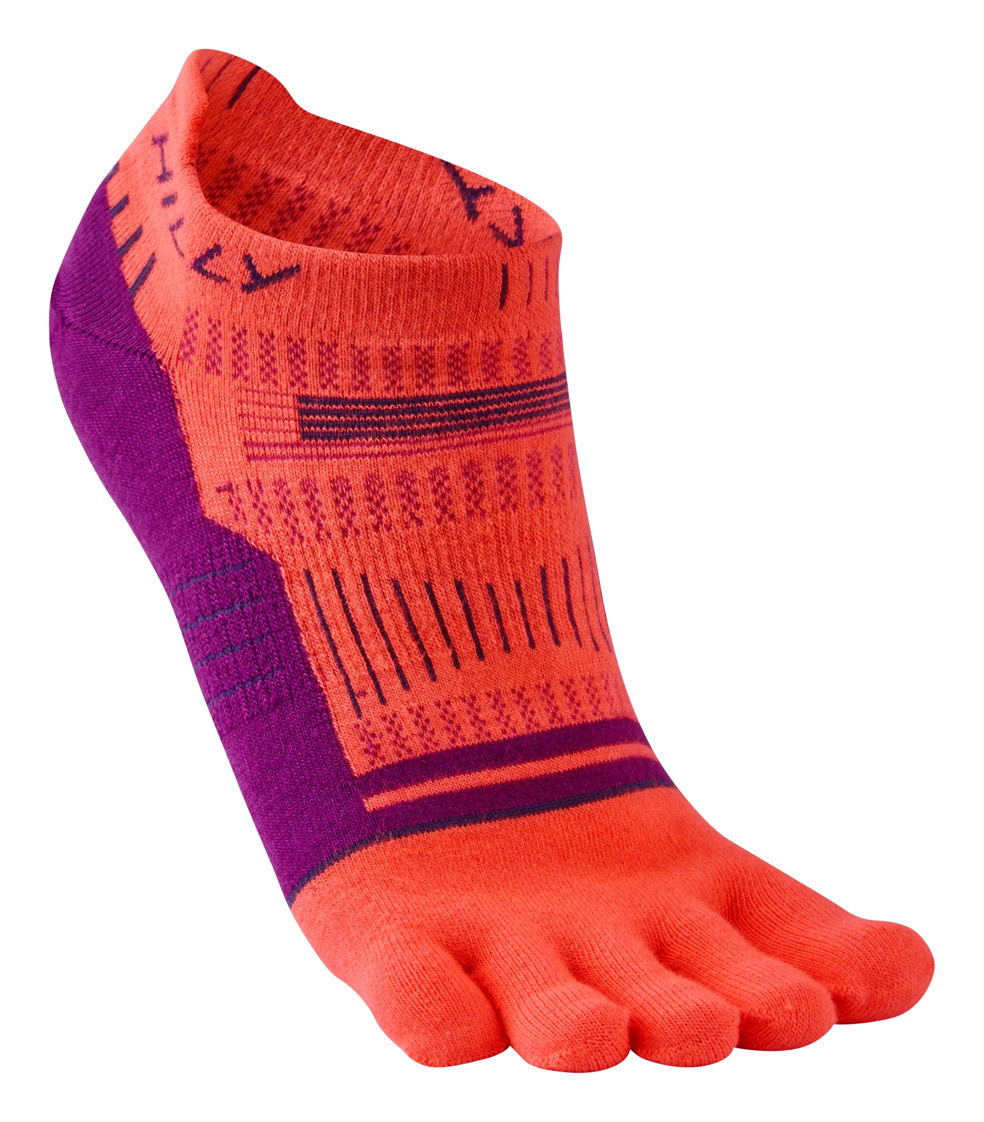 The main benefit of our Toe Socks is to prevent rubbing between the toes and allows them to splay naturally - a perfect partner to Ronhill running shoes. Colour is orange/mauve