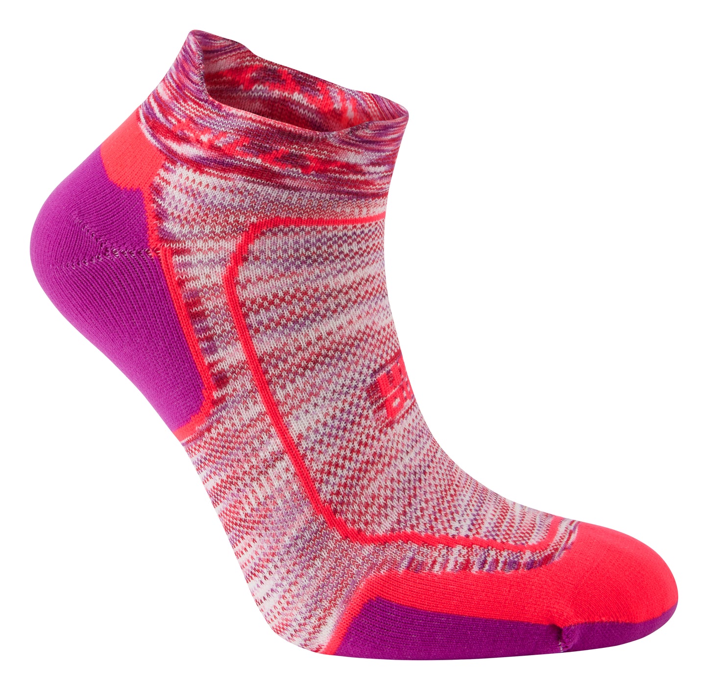 Lightweight cushioning for comfortable road running

A mid-level cushioning sock with durable fibres to the heel and toe for the many miles of event training and fitness running. Pink / Mauve colour