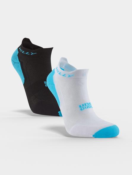Hilly Active Tempo Socklet – Minimum Cushioning (2 Pack)

These minimum level cushioning running socks feature a durable heel and toe alongside the soft and comfy main body under the arch of your foot and across the top. The upper is vented too to keep your feet feeling cool and fresh. LYCRA® SPORT fibre ensures a close, comfortable fit. Socks designed and manufactured by HILLY, the UK's premier technical performance sock company for runners - founded by Ron Hill.
One black pair and one white pair inc
