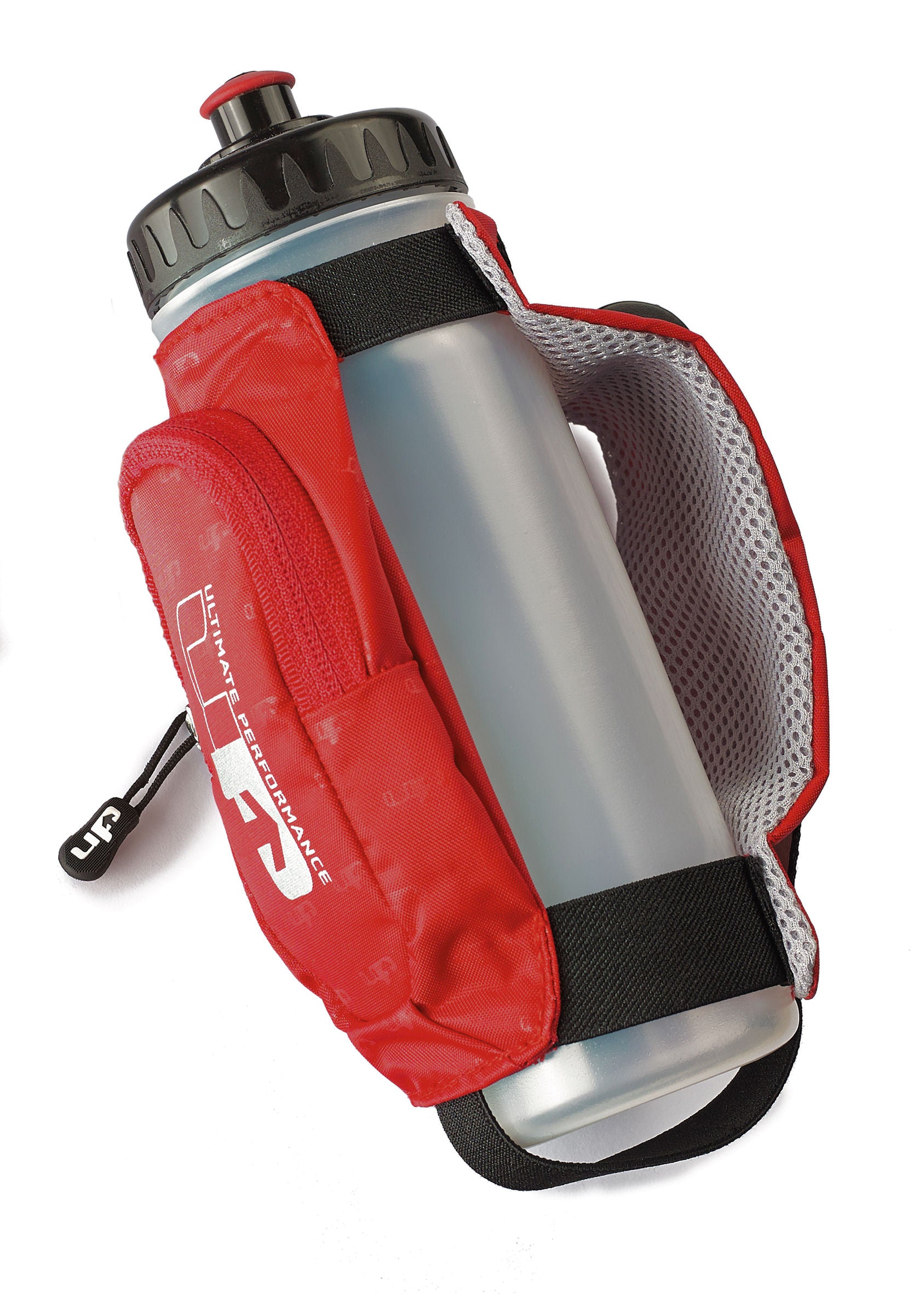 Kielder hand held plastic bottle. Features a purple cover with a zip pocket for valuables