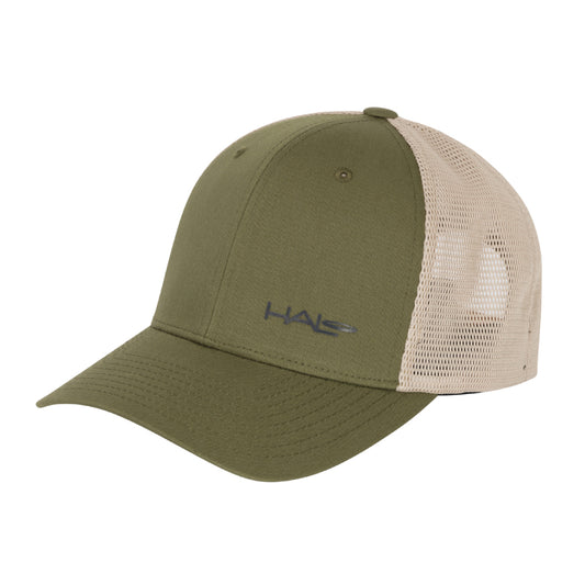 The Halo Flexfit® mesh cap combines Flexfit technology with adjustable features to ensure a fit that is tailored to you. Colour is Olive/Khaki