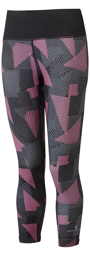 Ronhill's hot pink/black laser running leggins. Front view