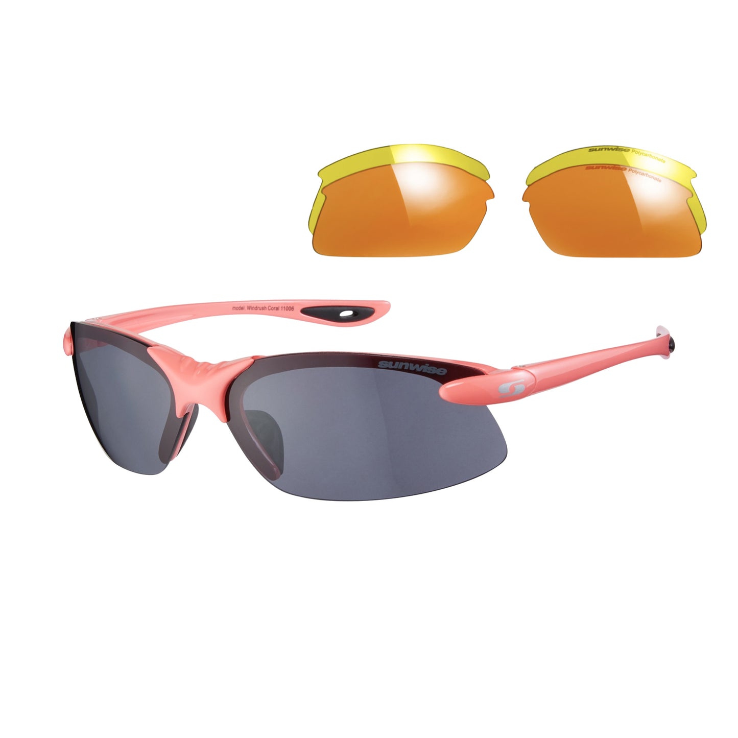Sunwise sports sunglasses, Windrush, coral with additional lenses