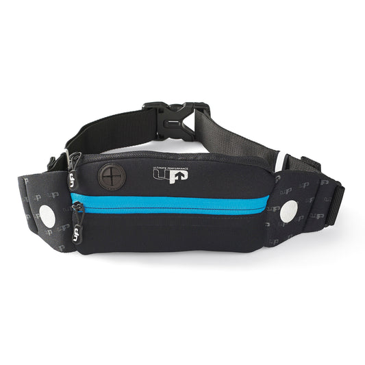 Titan Runners Waist pack Belt for runners to store their valuables and phone on a run. Colour Black with Blue features