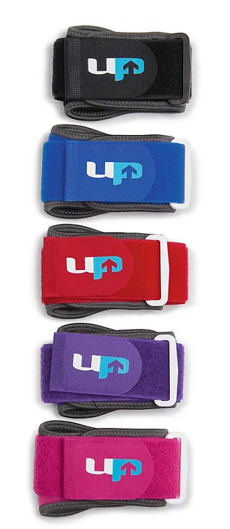 UP5371 Ultimate Peformance tennis elbow support colour range black, blue, red, purple and pink