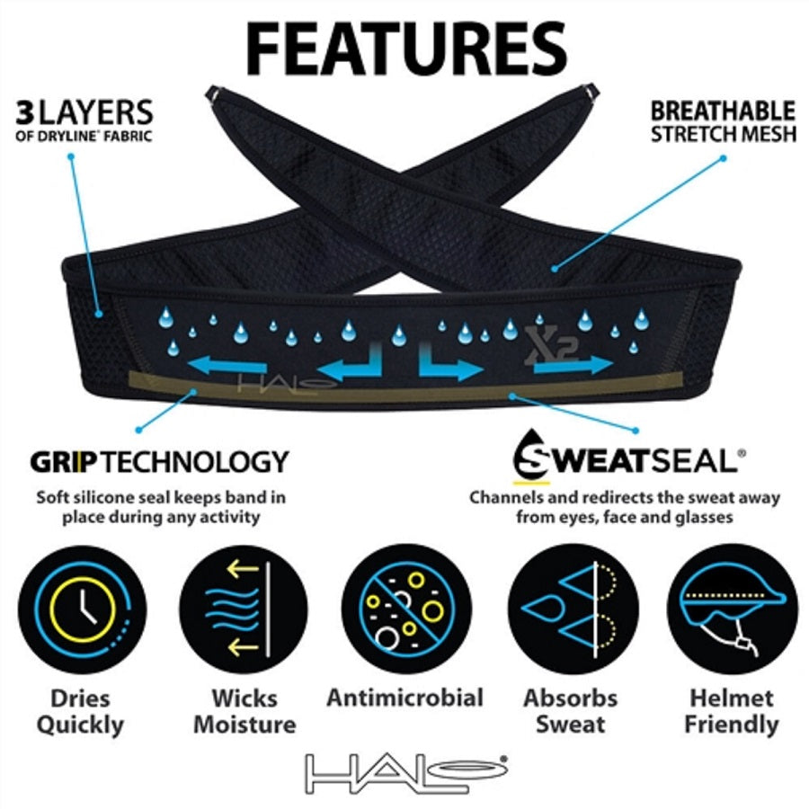 Halo Air Mesh X2 Tie Version  Headband - Extreme sweating / 2 inch wide headband