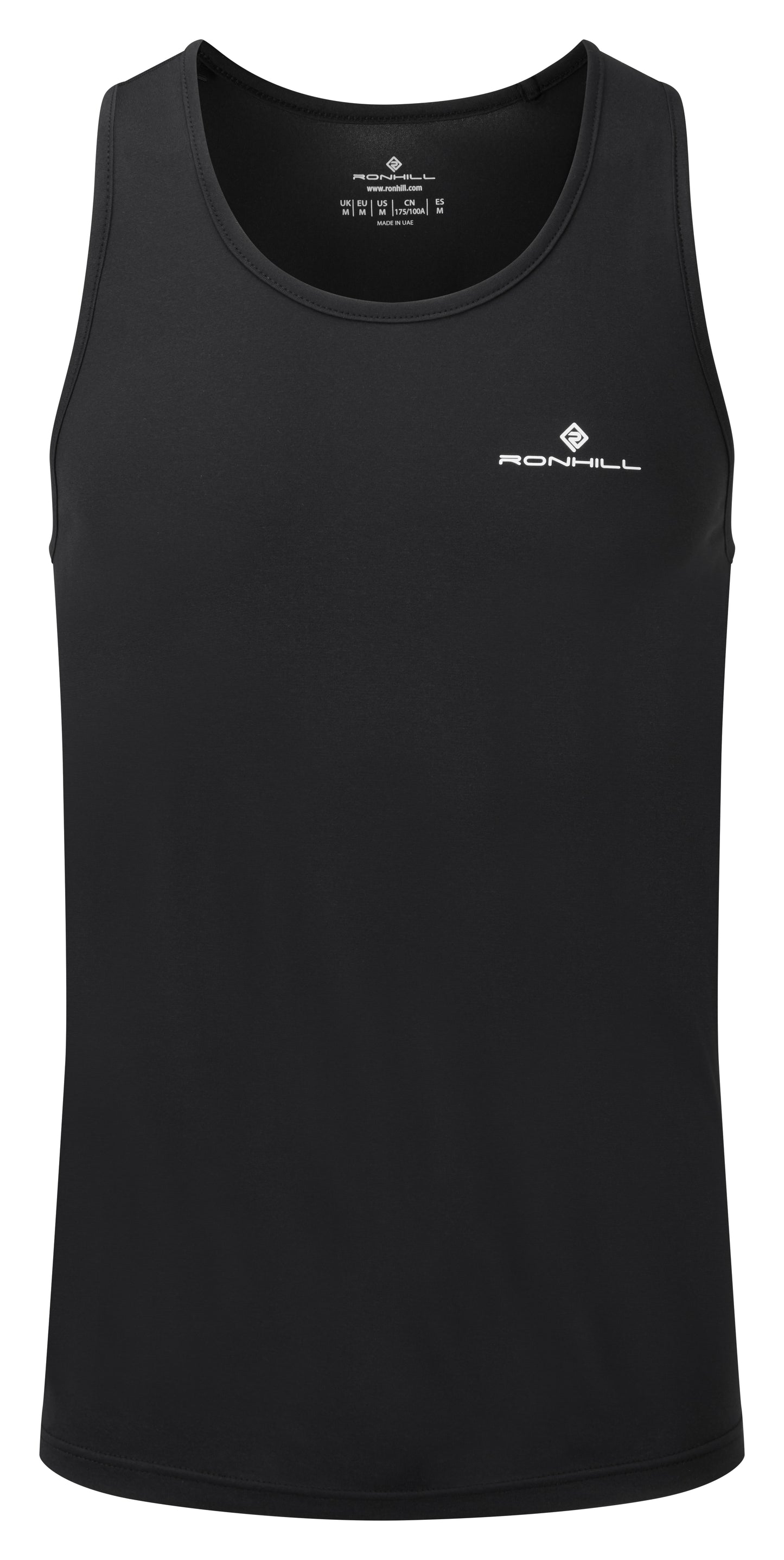 Mens tank top - Mens core vest by Ronhill. Front view of the tank top and is in a black colour.