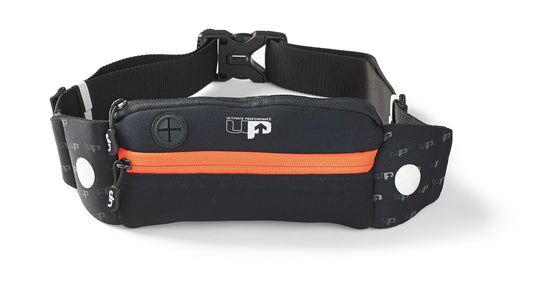 Titan Runners Waist pack Belt for runners to store their valuables and phone on a run. Colour Black with Orange features