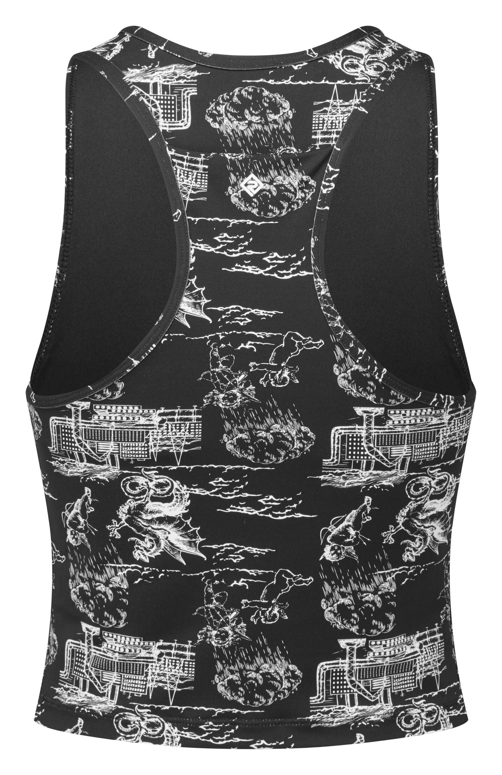 Women's tank top - The life balance women’s training tank top by Ronhill allows you to move with total freedom during your runs, gym workouts or however you love to keep active. Comes with a centre back mobile pocket, stretch for added movement, breathable material, skin fit. This women's tank top is in a black colour. The photo shows the back view of the tank top.