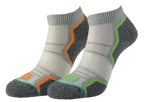 1000 Mile Run Anklet Socks - twin in Grey/orange and Grey/green