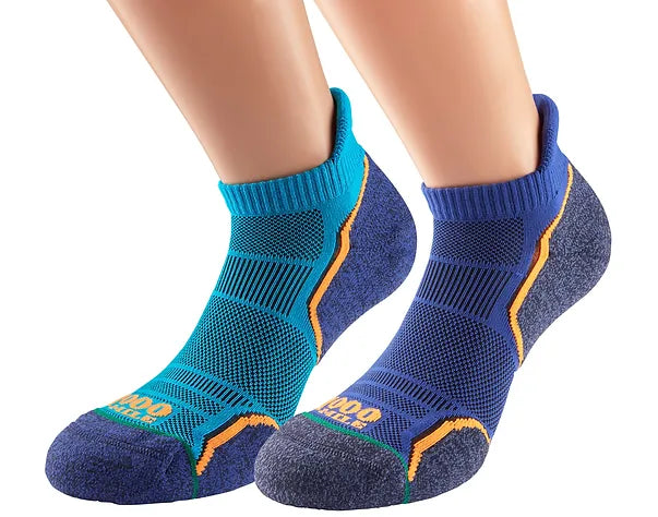 1000 Mile Run Socklet, single layer for men in kingfisher blue and navy.