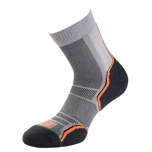 1000 Mile Trail Sock for men, comes in twin pack Grey with Black and oramge