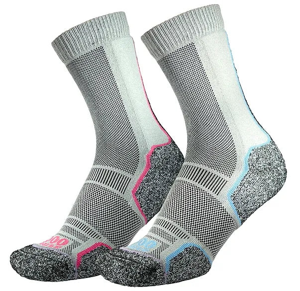 1000 Mile Trek Sock twin pack in silver/blue and Pink/blue for women