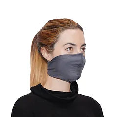 Halo adjustable mask in charcoal worn by model