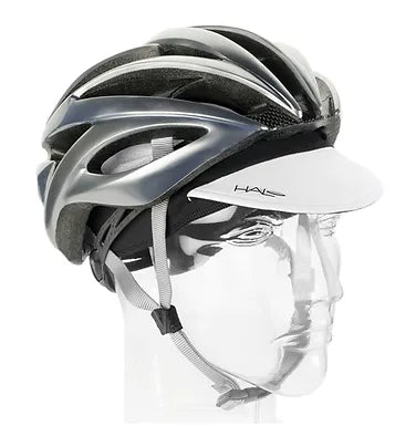 Halo's white cycling cap shown under crash helmet