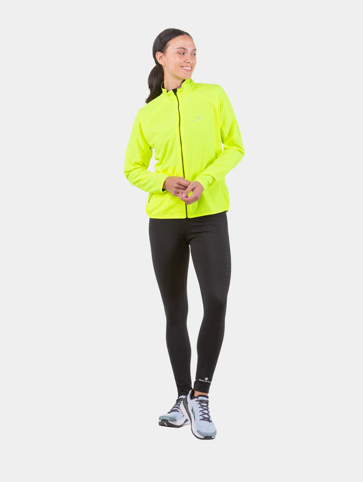 Ronhill's Women's Core Jacket, fluo yellow, shown on model, front view