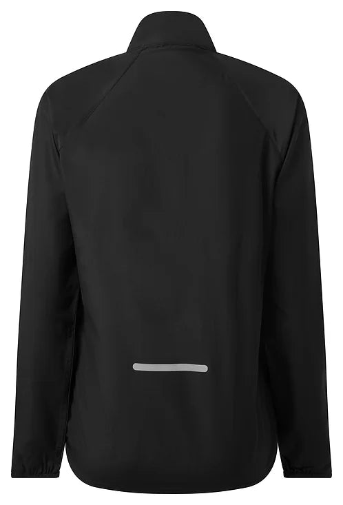 Ronhill's Women's Running Core Jacket Rear view. Black with White writing