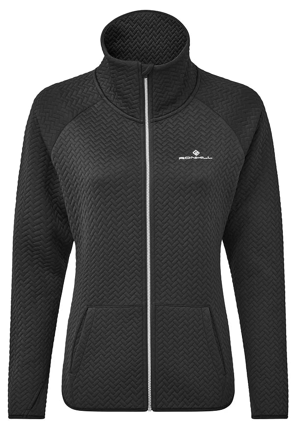 Ronhill's Womens, Life Zest running Jacket Front view_ All Black