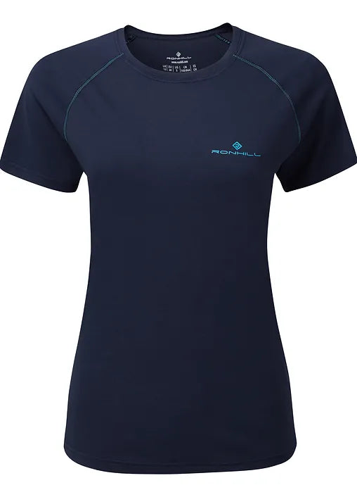 Ronhill's women's Short Sleeve Running T-shirt. Deep Navy front view