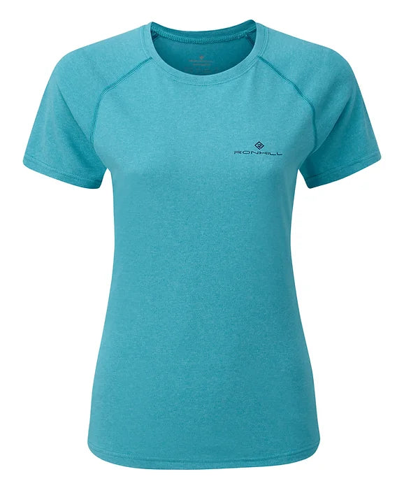 Ronhill's women's Short Sleeve Running T-shirt. Spa Green  front view