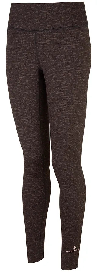 Ronhill's women's deluxe running tights. Both stylish and comfortable with a secure pocket. Colour - COCOA / BLACK Front view