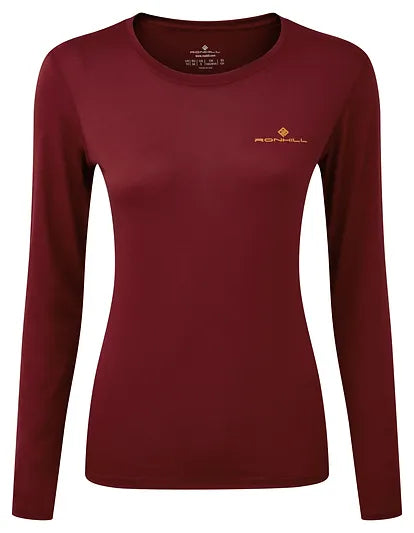 Ronhill Women's Core Long Sleeve T-shirt. Front view. Cabernet Dune colour